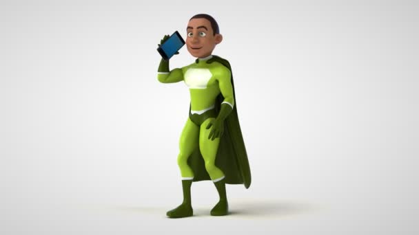 Fun Superhero Cartoon Character Smartphone Animation — Stock Video