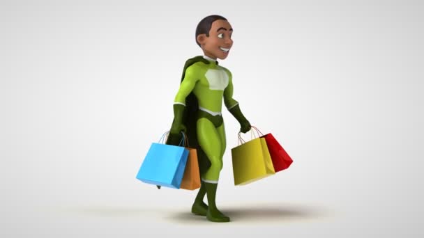 Super Héroe Compras Animación — Vídeo de stock