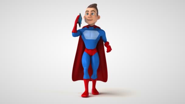 Fun Superhero Cartoon Character Smartphone Animation — Stock Video