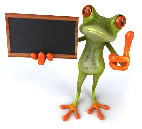 Leuke Groene Tropische Kikker Met Een Schoolbord — Stockfoto