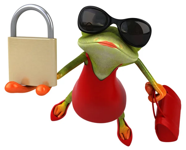 带锁定3D图解的有趣青蛙 — 图库照片