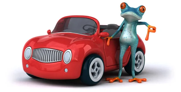 Grenouille Amusante Avec Voiture Illustration — Photo