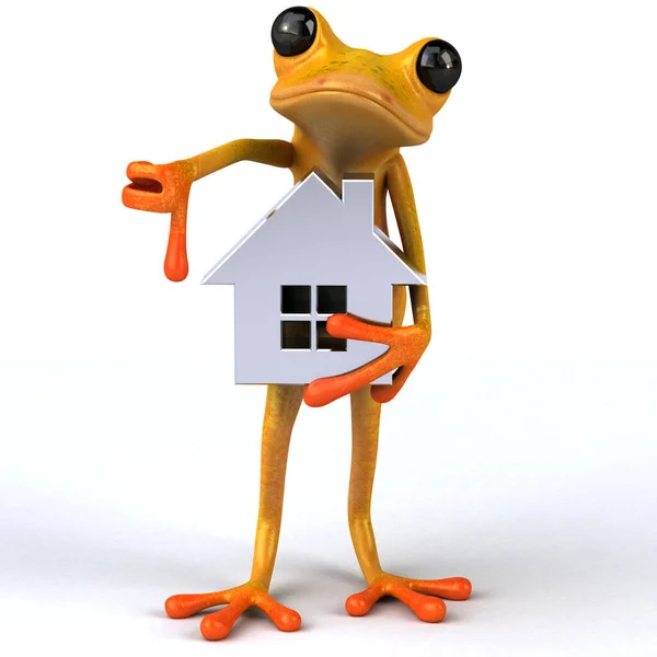 Lustiger Frosch Mit Haus Illustration — Stockfoto