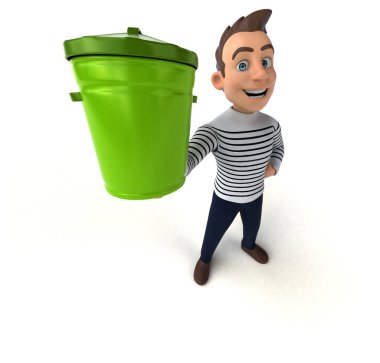 Çöp kutusuyla eğlenceli 3D çizgi film karakteri 