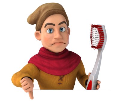 Diş fırçalı bir ortaçağ tarihi karakterinin 3B görüntüsü