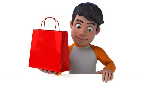 Fun Cartoon Asian Teenager Shopping — Stock Photo, Image