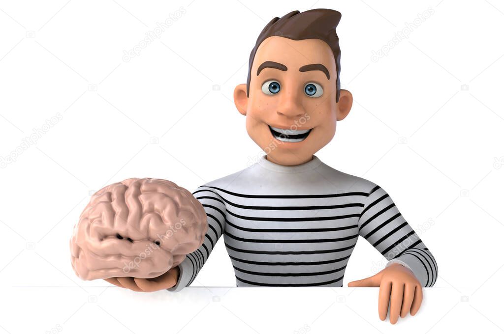 Fun 3D cartoon casual character with brain 