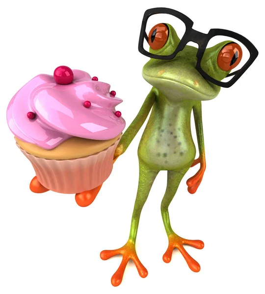 Grenouille Amusante Avec Gâteau Illustration — Photo