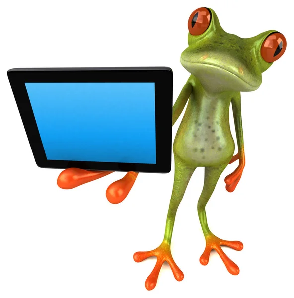 带平板的有趣青蛙 3D图解 — 图库照片