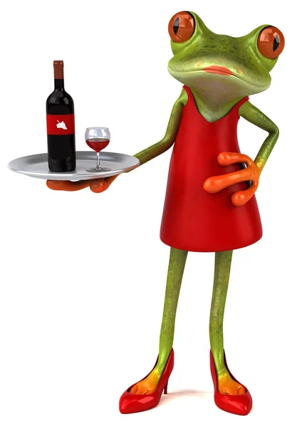 Fun frogwith wine - 3D Illustration
