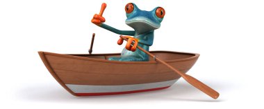 Teknede eğlenceli kurbağa - 3D Görüntü