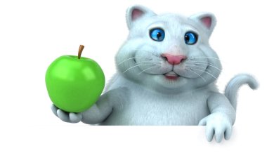 Elmalı eğlenceli kedi - 3D Görüntü