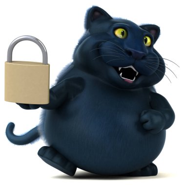 Kilitli eğlenceli kedi - 3D Görüntü