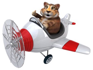 Uçakta eğlenceli kedi - 3D Görüntü