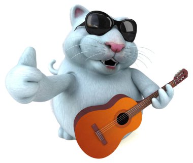 Gitarlı eğlenceli kedi - 3D Görüntü