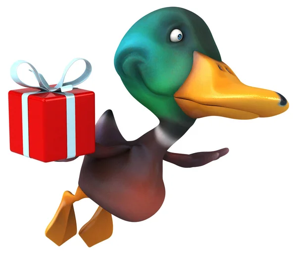 带礼物的有趣鸭 3D说明 — 图库照片