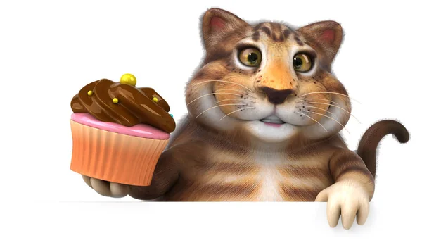 Leuke Kat Met Cupcake Illustratie — Stockfoto