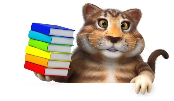 Leuke Kat Met Boeken Illustratie — Stockfoto