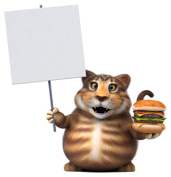 Hamburgerli Eğlenceli Kedi Görüntü — Stok fotoğraf