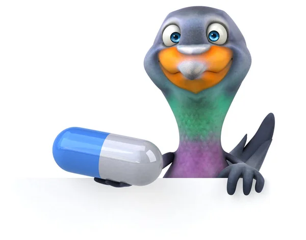 Fun pigeon  with pill - 3D Illustration