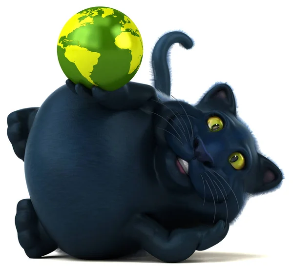 Fun Katze Mit Globus Illustration — Stockfoto