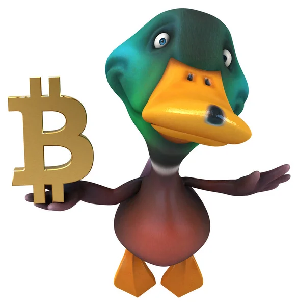 Pato Divertido Com Bitcoin Ilustração — Fotografia de Stock