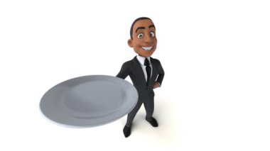 Tabaklı komik karikatür işadamı.