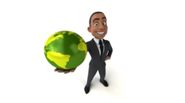 Gezegeni elinde tutan eğlenceli iş adamı