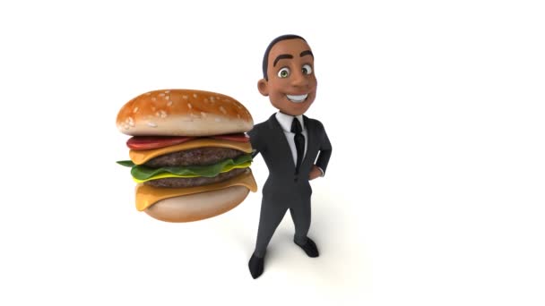 Fun Businessman Holding Burger — Stock Video