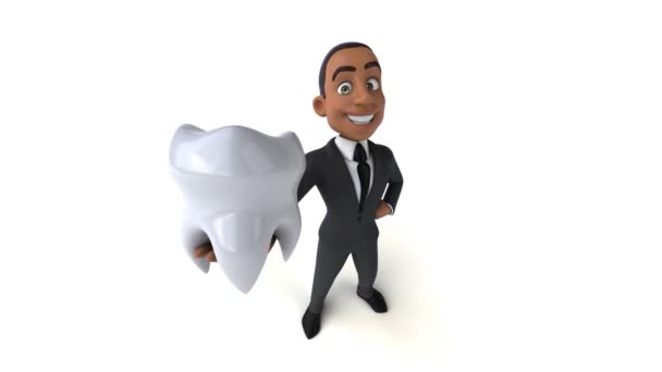 Fun Businessman Holding Tooth — Stock Video