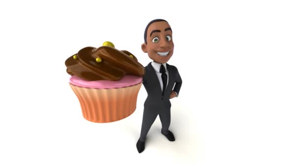 Diversão Homem Negócios Segurando Cupcake — Vídeo de Stock