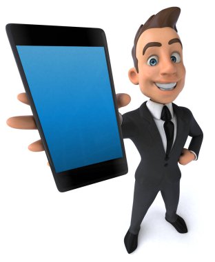 Akıllı telefonlu eğlenceli bir iş adamı - 3D İllüstrasyon