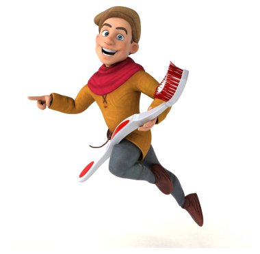 Diş fırçalı bir ortaçağ tarihi karakterinin 3B görüntüsü