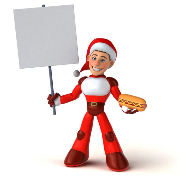 Fun Super Santa Claus Mit Hotdog Illustration — Stockfoto