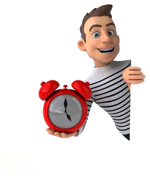 Divertido Personaje Casual Dibujos Animados Con Reloj — Foto de Stock