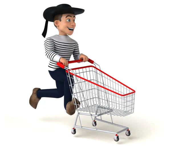 Fun Cartoon Breton Character Shopping — Stock Photo, Image