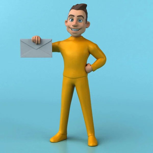 Divertido Personaje Amarillo Dibujos Animados Con Sobre — Foto de Stock