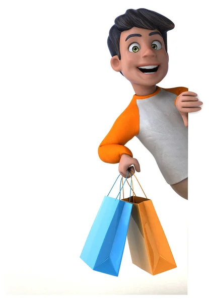 Fun Cartoon Asian Teenager Shopping — Stock Photo, Image