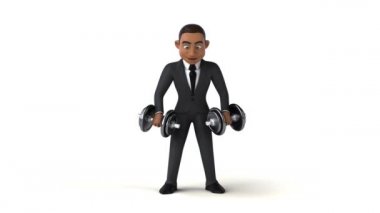 Beyaz arka planda izole edilmiş eğlenceli karikatür işadamı