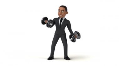 Beyaz arka planda izole edilmiş eğlenceli karikatür işadamı