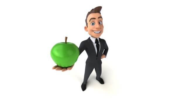 Fun Businessman Holding Apple — Stock Video