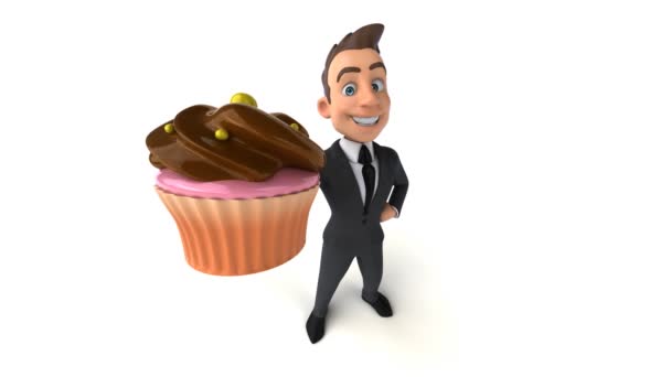 Kul Affärsman Som Håller Cupcake — Stockvideo