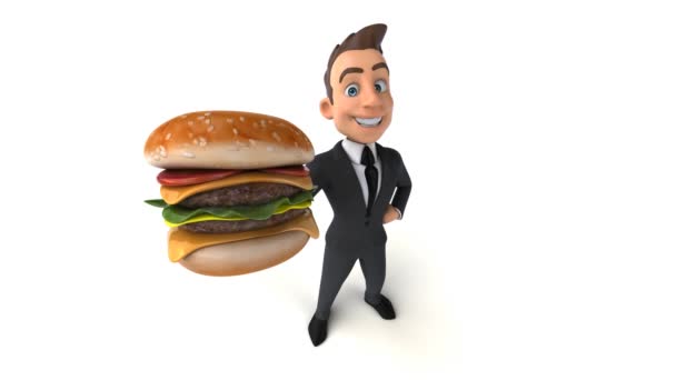 Spaßiger Geschäftsmann Mit Burger — Stockvideo