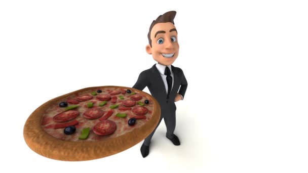 Fun Businessman Holding Pizza — Stock Video