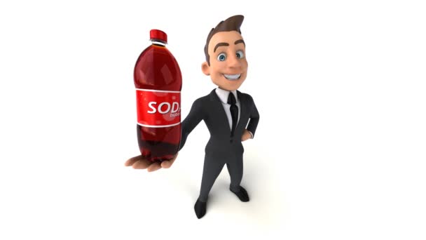 Divertido Empresario Sosteniendo Soda — Vídeos de Stock