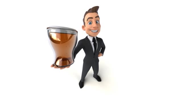 Fun Businessman Holding Beer — Stock Video