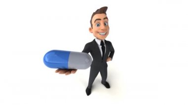 Eğlenceli iş adamı elinde hap tutuyor.