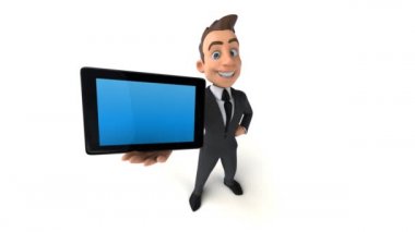 Eğlence işadamı tableti tutuyor.