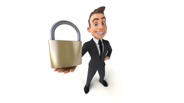 Fun Businessman Holding Padlock — Stock Video