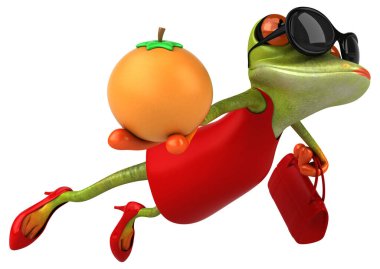Turuncu renkli eğlenceli kurbağa - 3D Görüntü